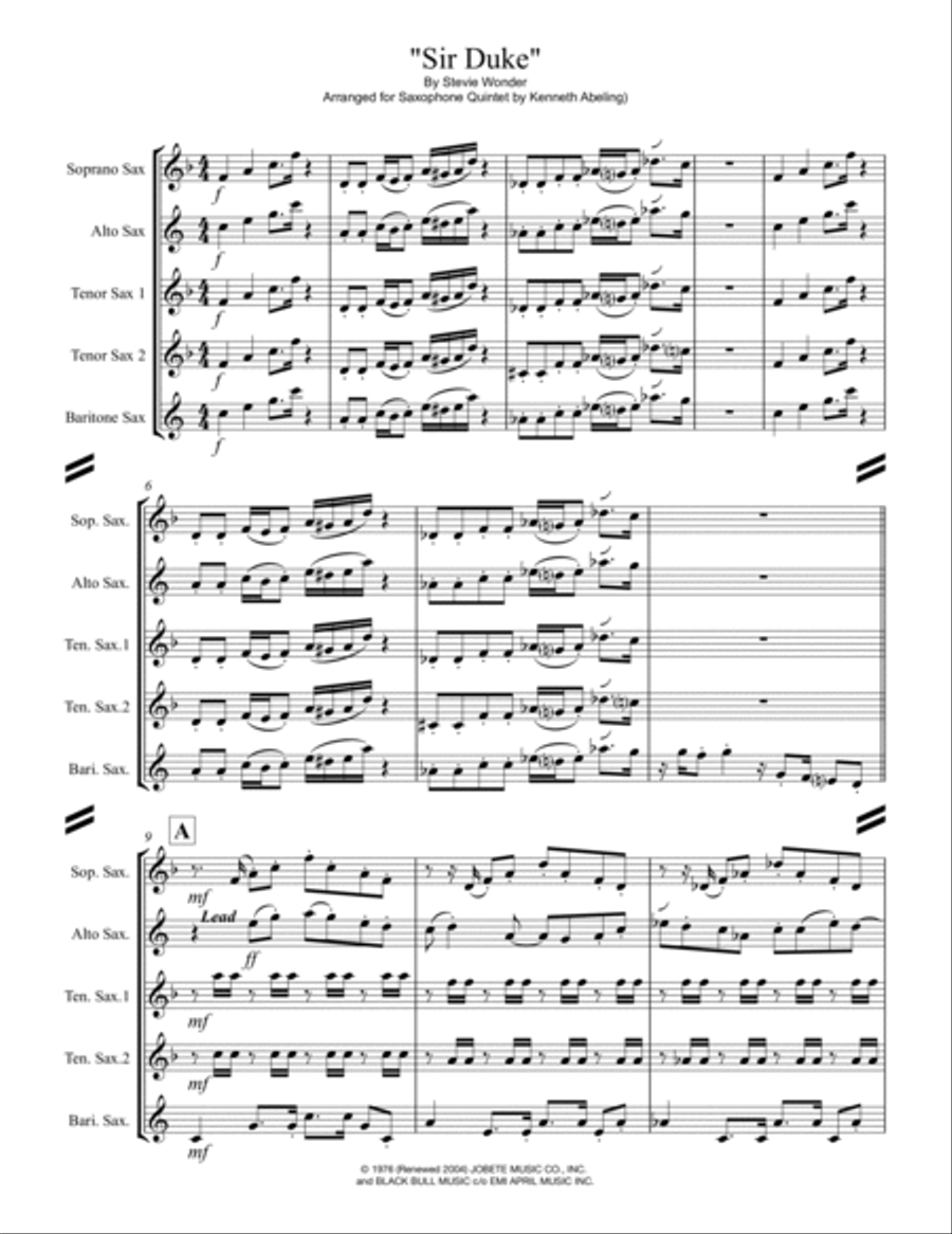 Sir Duke Saxophone Quintet scores gallery preview page 2