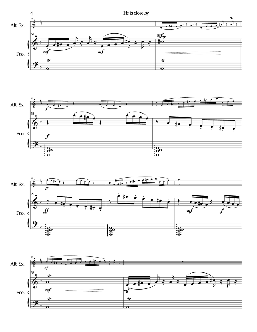 He is close by for alto saxophone and piano Alto Saxophone scores gallery preview page 4