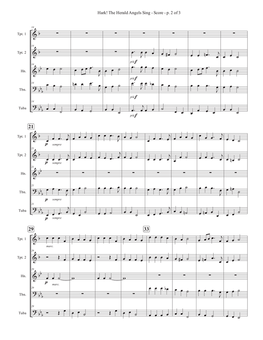 Hark! The Herald Angels Sing - Full Score Brass Quintet scores gallery preview page 2