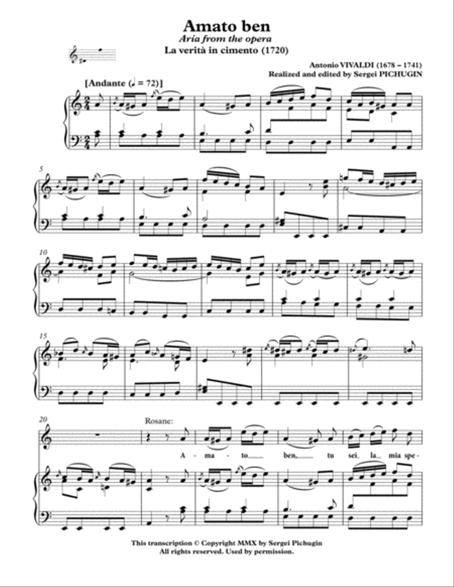 VIVALDI Antonio: Amato ben, aria from the opera 