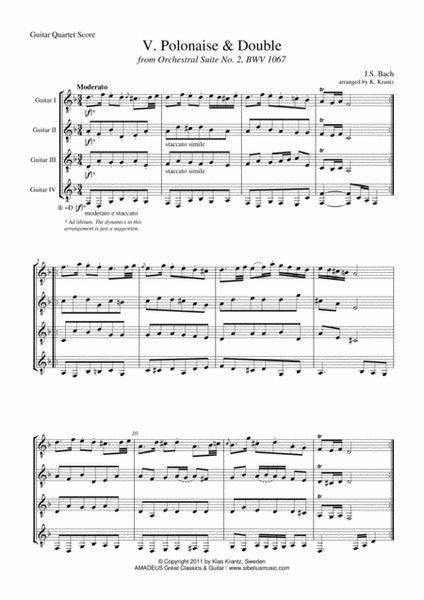 Polonaise Suite 2 BWV 1067 for guitar quartet image number null