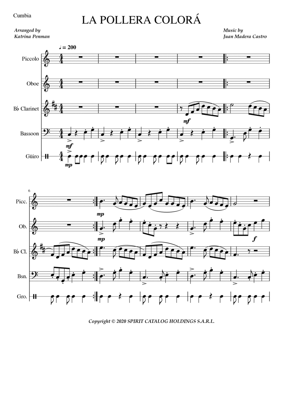 La Pollera Colora Woodwind Quintet scores gallery preview page 1