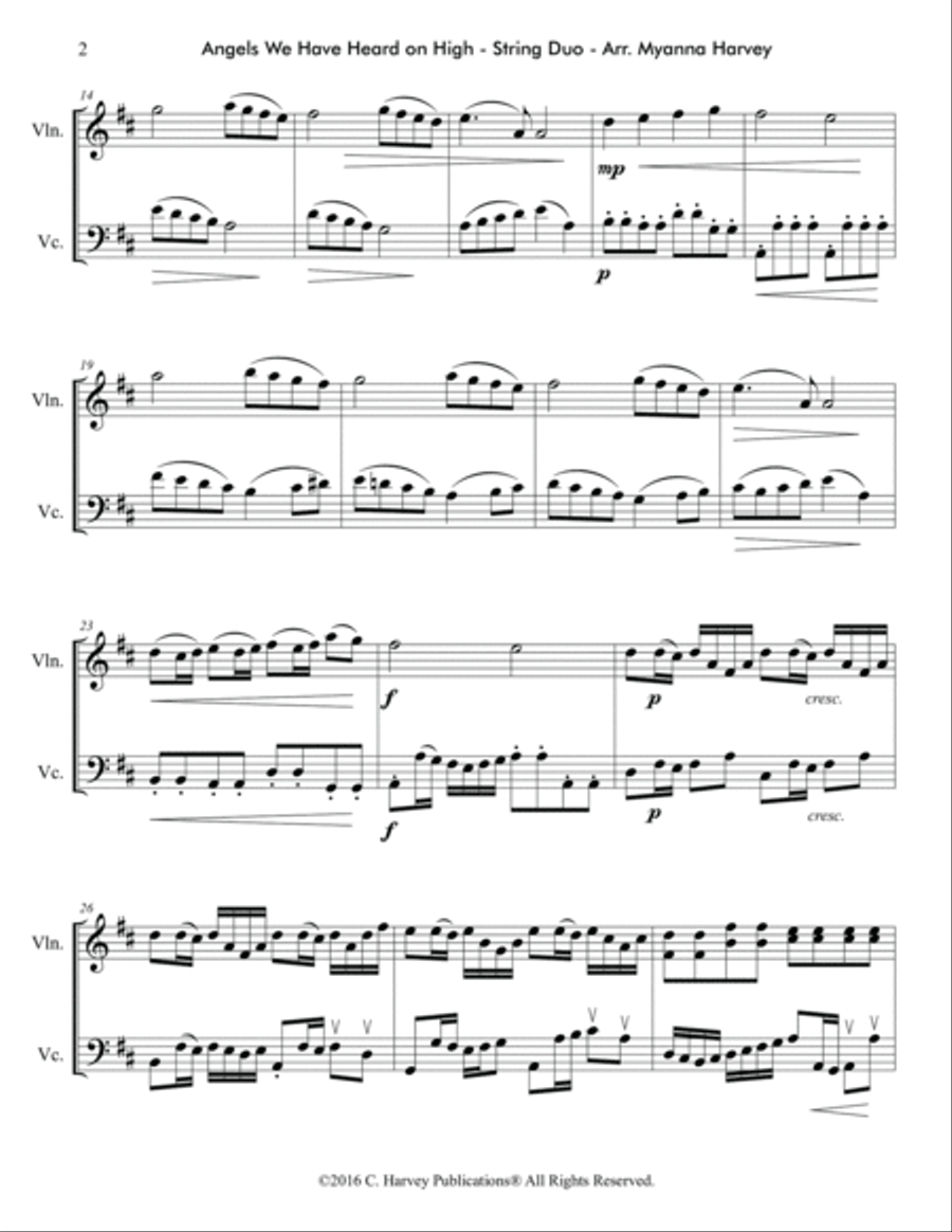 Angels We Have Heard on High for Violin and Cello Duo String Duet scores gallery preview page 4