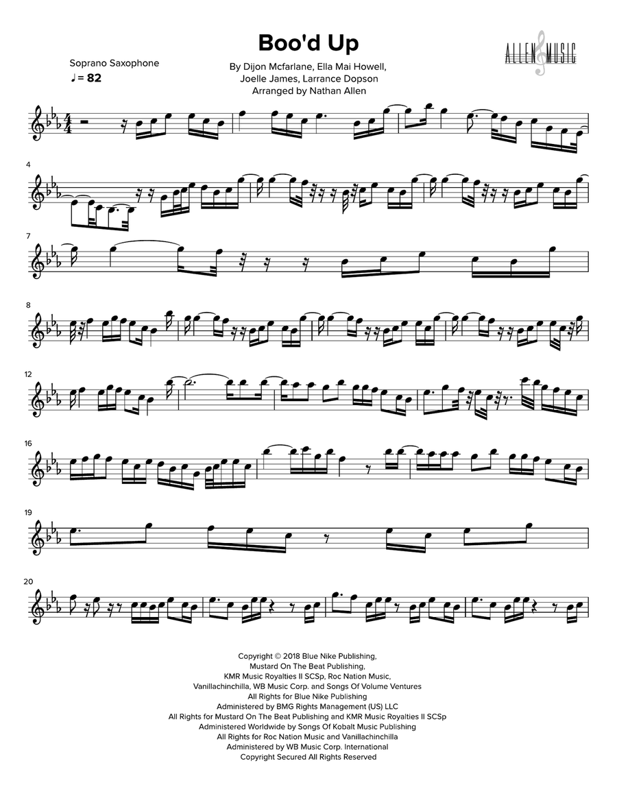 Boo'd Up Soprano Saxophone scores gallery preview page 1