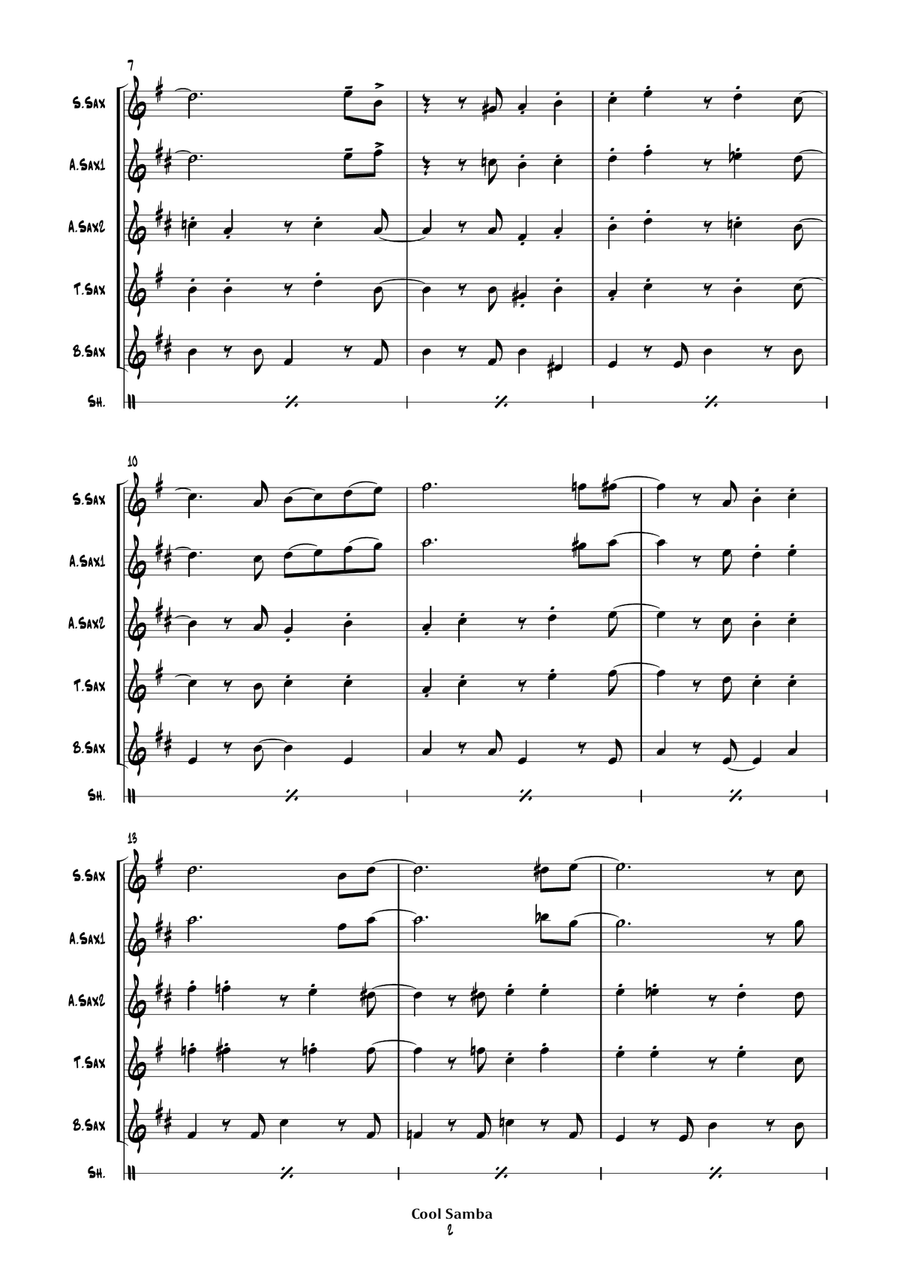 Cool Samba (saxophone quintet) Saxophone Quintet scores gallery preview page 5
