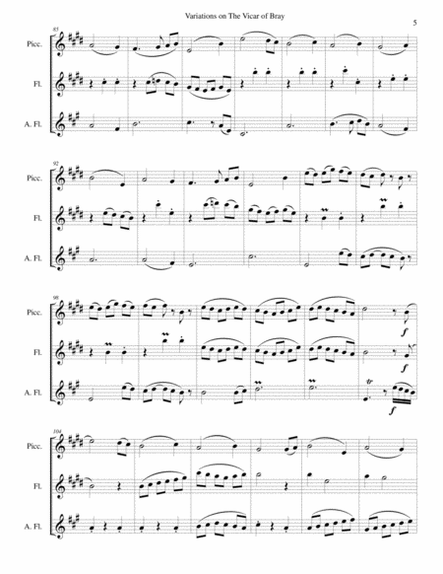 Variations on the Vicar of Bray for flute trio (piccolo, flute and alto flute) image number null