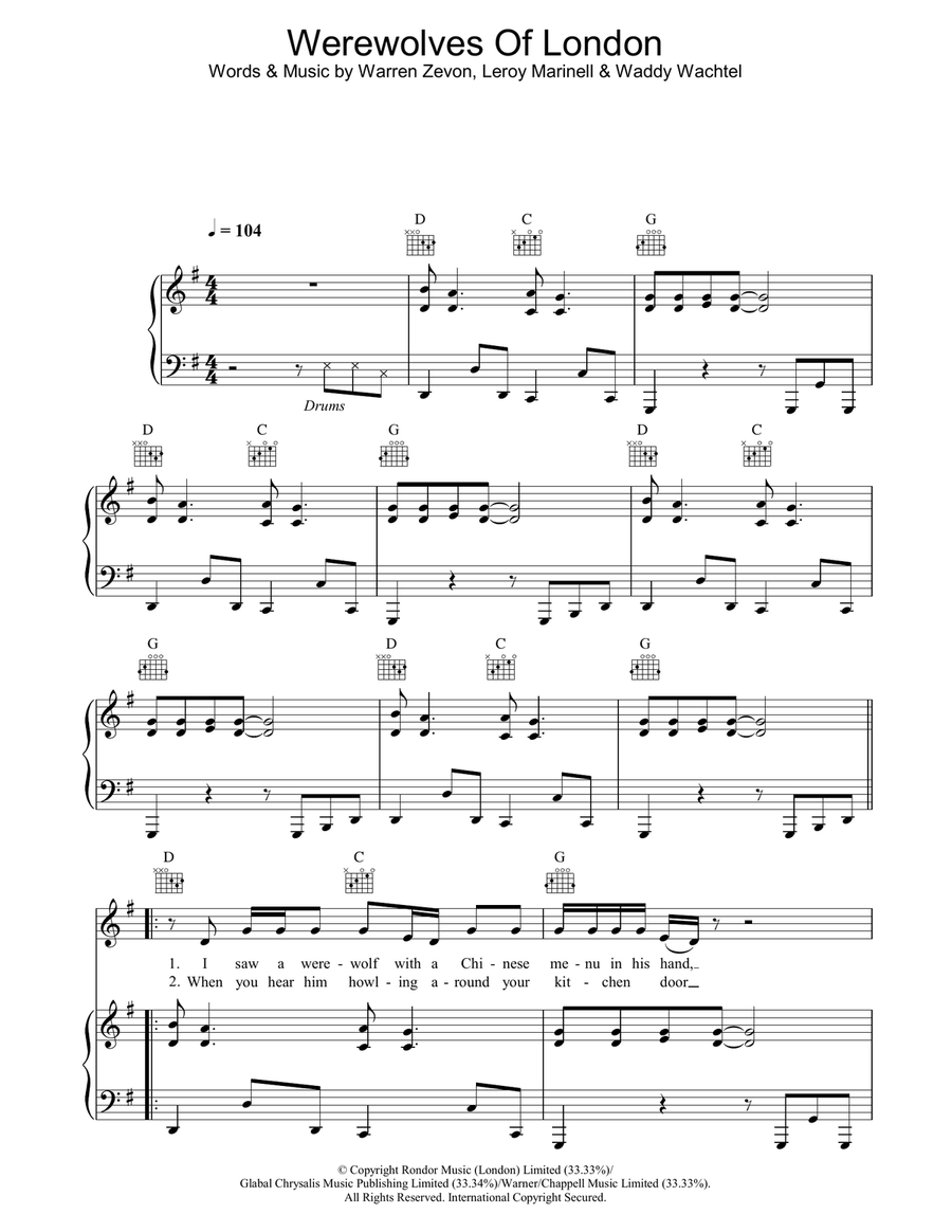 Werewolves Of London Acoustic Guitar scores gallery preview page 1