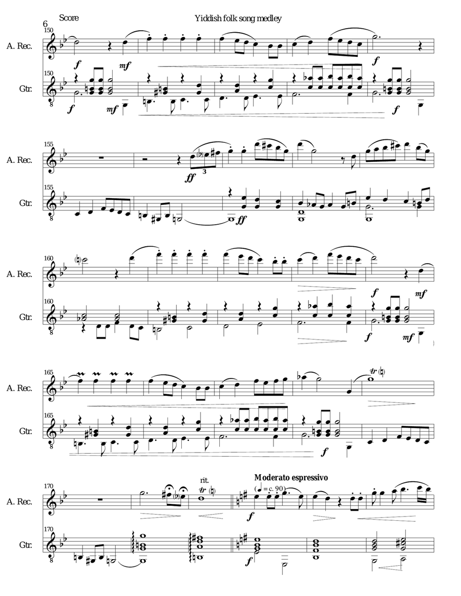 Yiddish Folk Song Medley for Alto Recorder and Guitar Yiddish Folk Song Medley for Alto Recorder and Guitar Alto Recorder scores gallery preview page 6