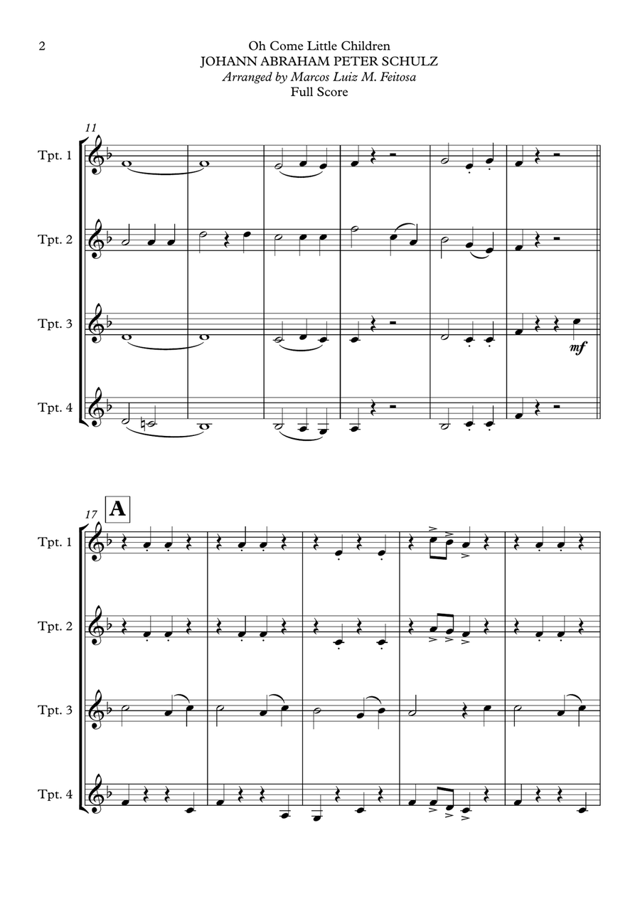 Oh Come Little Children - Trumpet Quartet Brass Quartet scores gallery preview page 4