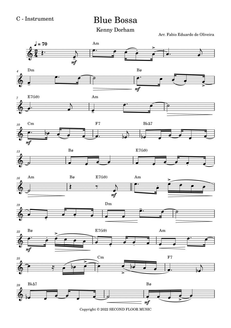 True Blue Bossa Piano, Vocal scores gallery preview page 1