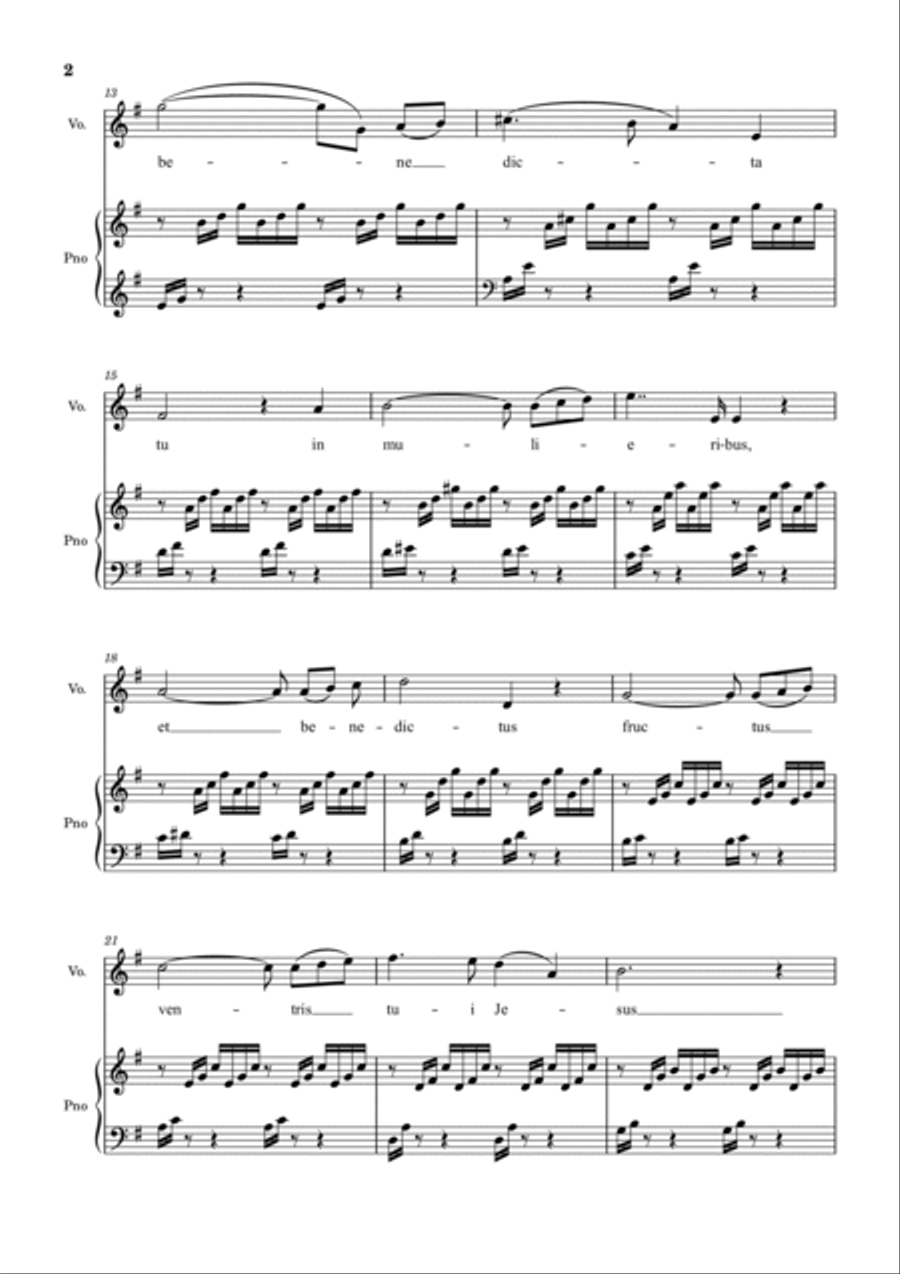 Ave Maria (Bach-Gounod) in G Major for Piano and Voice Voice scores gallery preview page 2