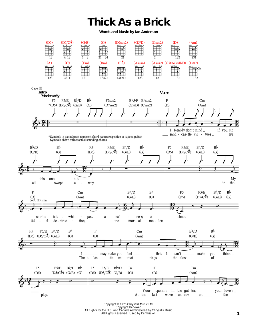 Thick As A Brick Acoustic Guitar scores gallery preview page 1