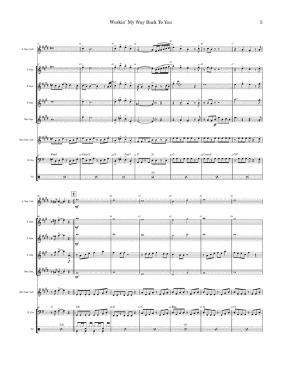 Workin' My Way Back To You Saxophone Quartet scores gallery preview page 5