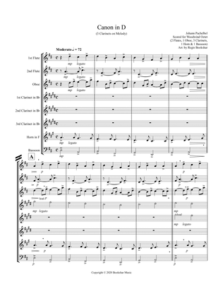 Canon in D (Pachelbel) (D) (Woodwind Octet - 2 Flute, 1 Oboe, 3 Clar, 1 Hrn, 1 Bassoon) (3 Clar lead