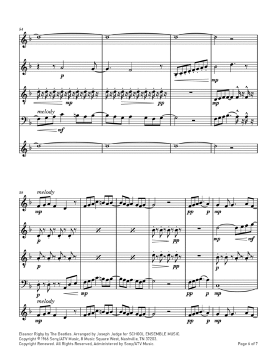 Eleanor Rigby Saxophone Quartet scores gallery preview page 6
