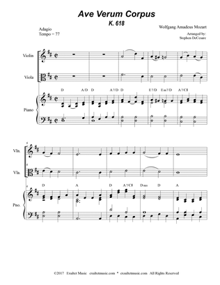 Ave Verum Corpus (Duet for Violin and Viola - Piano Accompaniment)