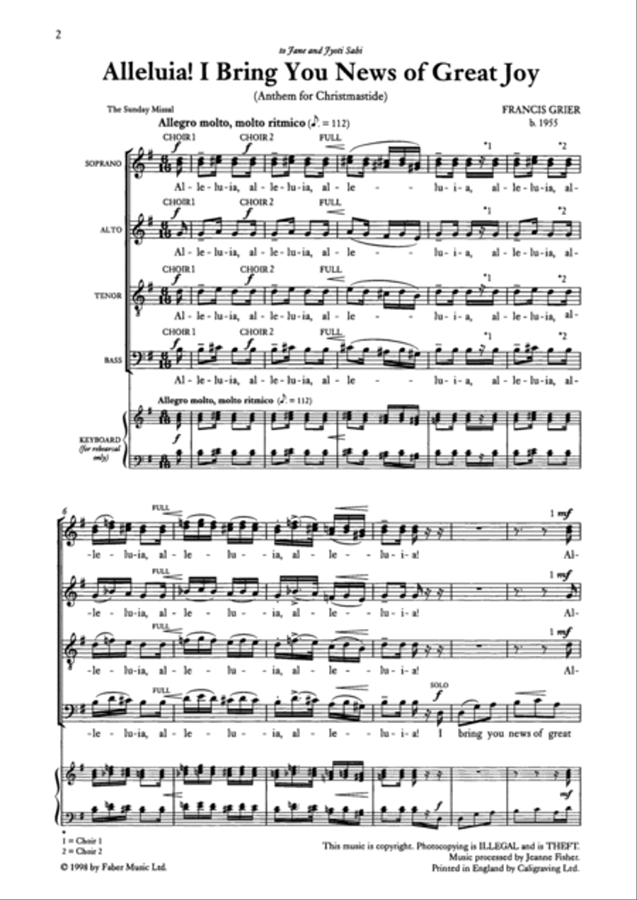 Alleluia! I Bring You News of Great Joy 4-Part scores gallery preview page 2