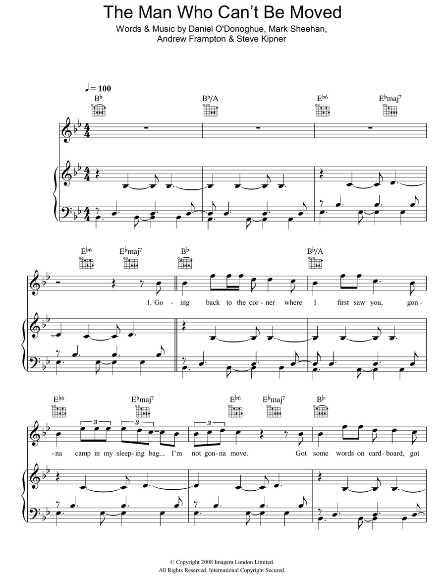 The Man Who Can't Be Moved Piano, Vocal, Guitar scores gallery preview page 1