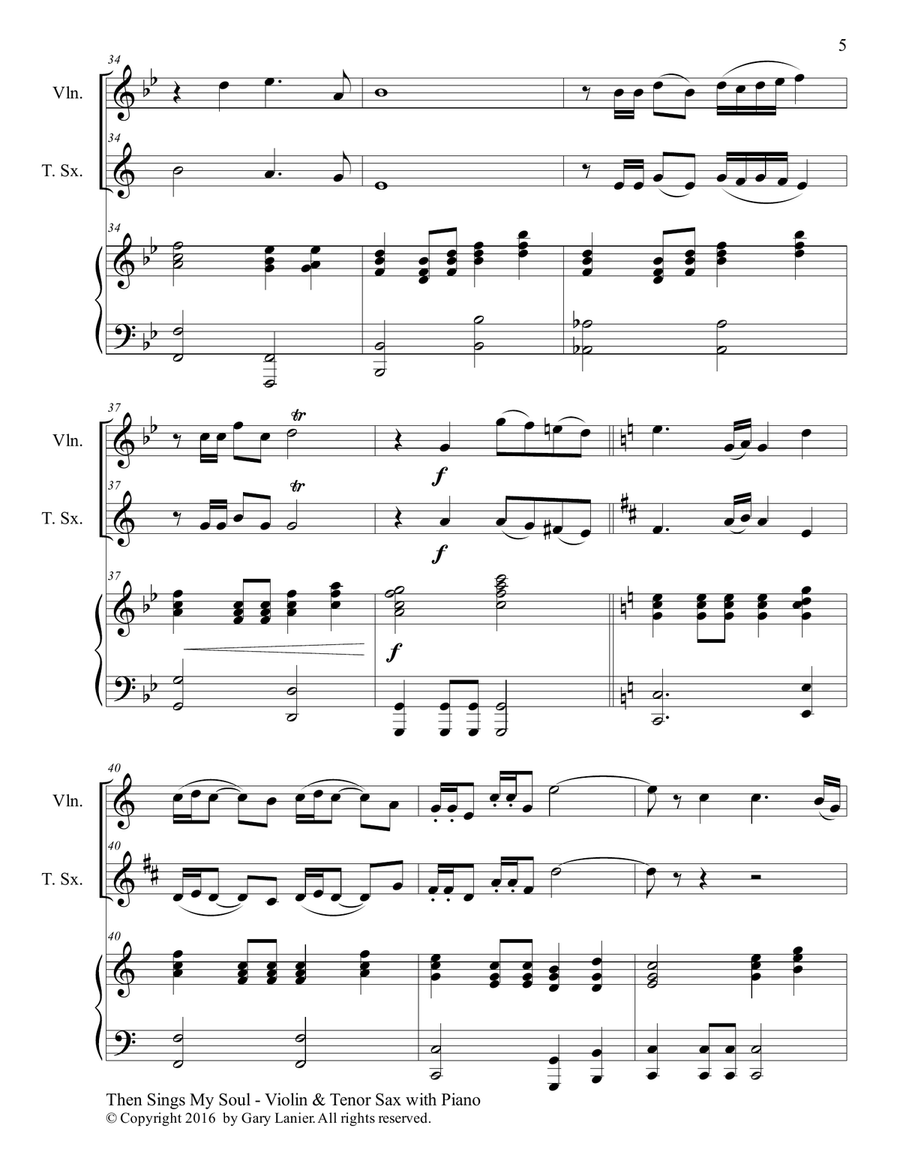 THEN SINGS MY SOUL (Trio – Violin & Tenor Sax with Piano and Parts) Tenor Saxophone scores gallery preview page 6
