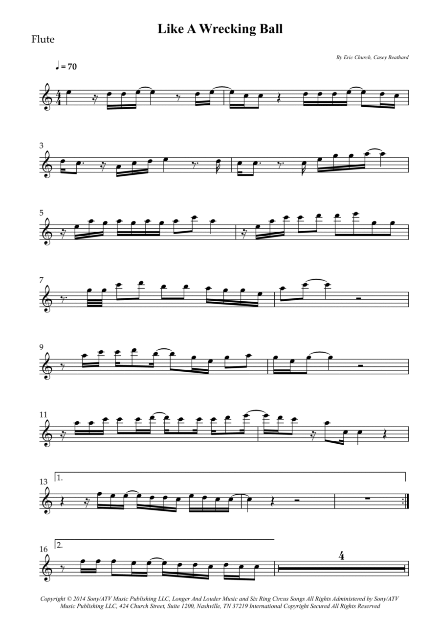 Like A Wrecking Ball Flute Solo scores gallery preview page 1