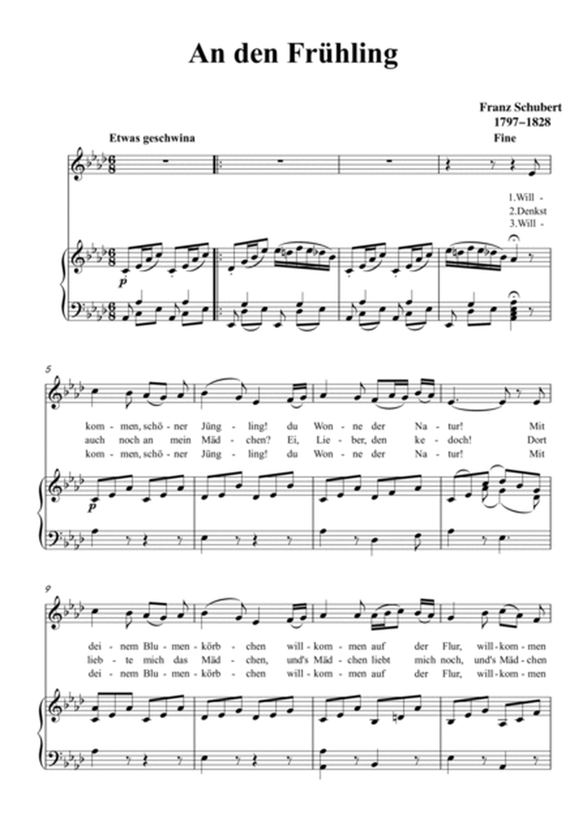 Schubert-An den Frühling in bA for Vocal and Piano