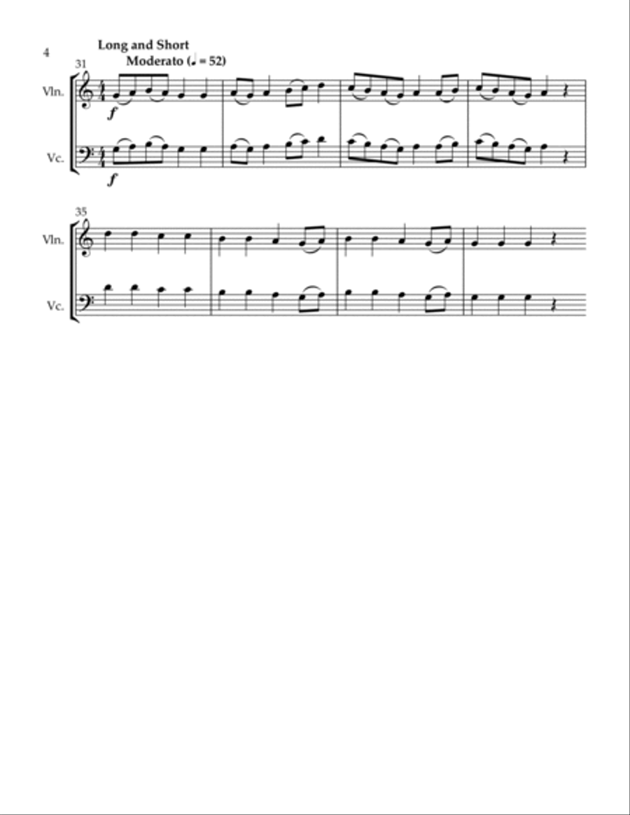 3 Duets In Steps Together Long and Short Brief Conversation String Duet scores gallery preview page 4