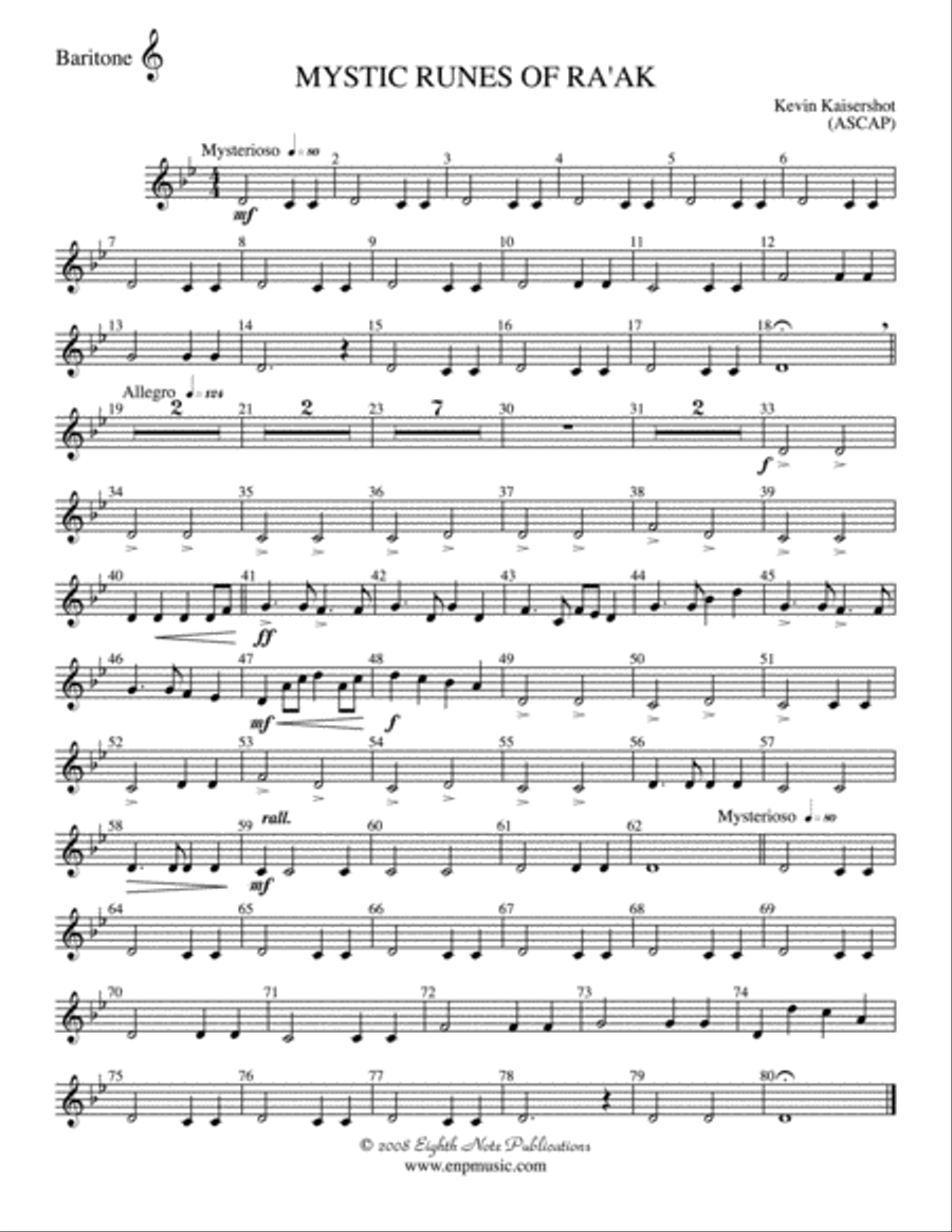 Mystic Runes of Ra’ak: Baritone T.C. Concert Band scores gallery preview page 1