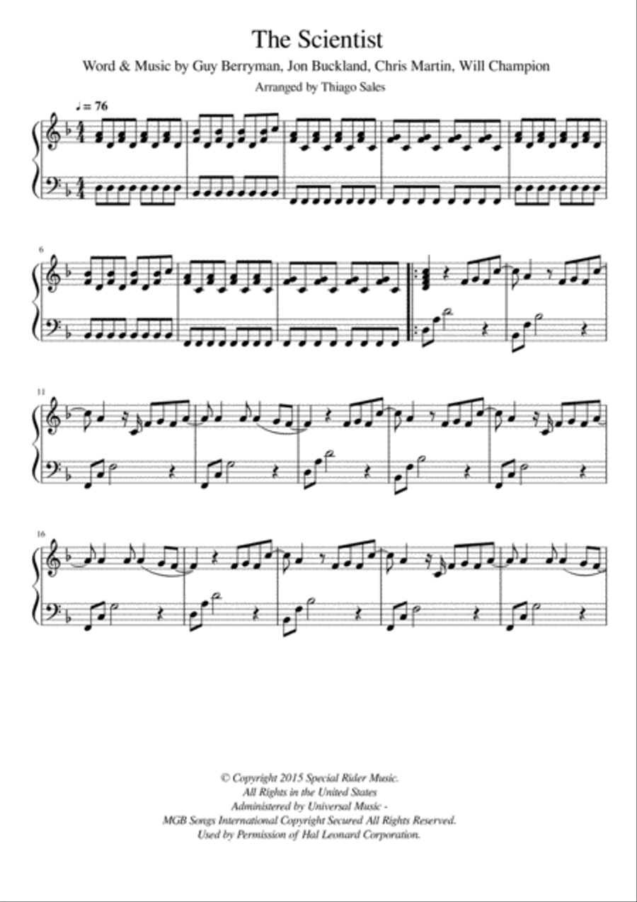 The Scientist Piano Solo scores gallery preview page 1