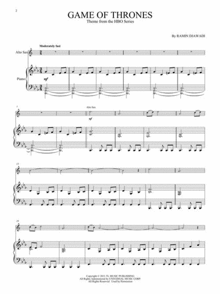 Game of Thrones for Alto Sax and Piano