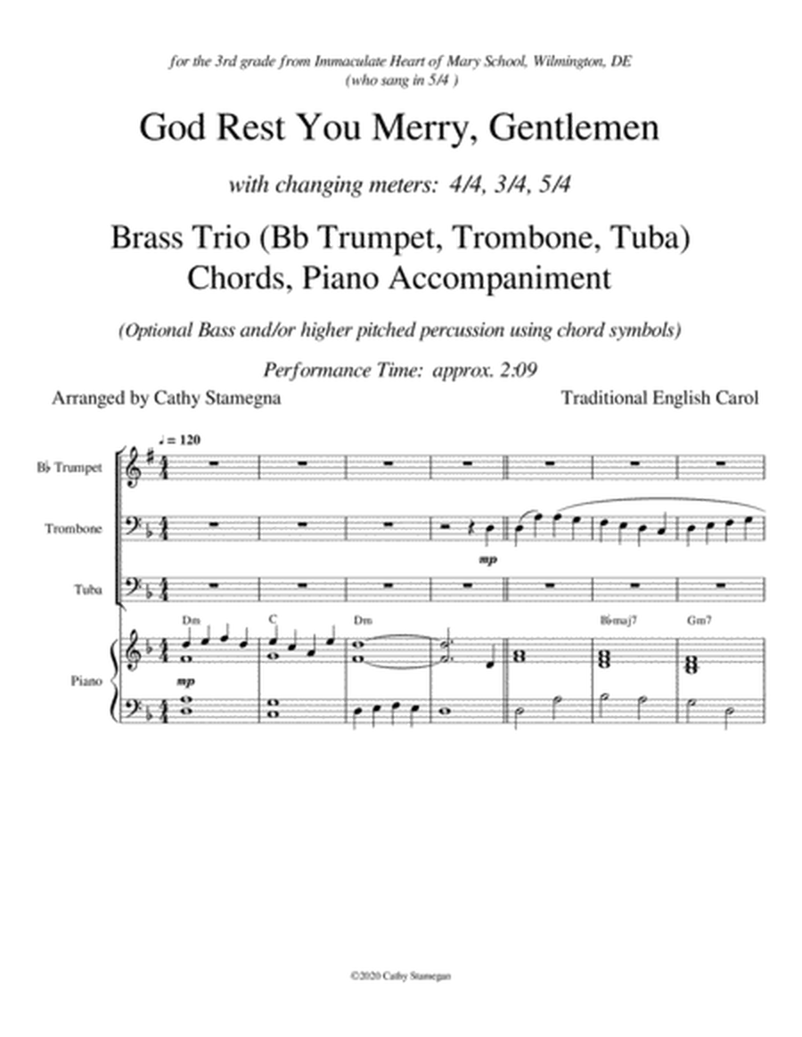 God Rest You Merry, Gentlemen - Brass Trio (Bb Trumpet, Trombone, Tuba) (Chords, Piano Acc.) image number null