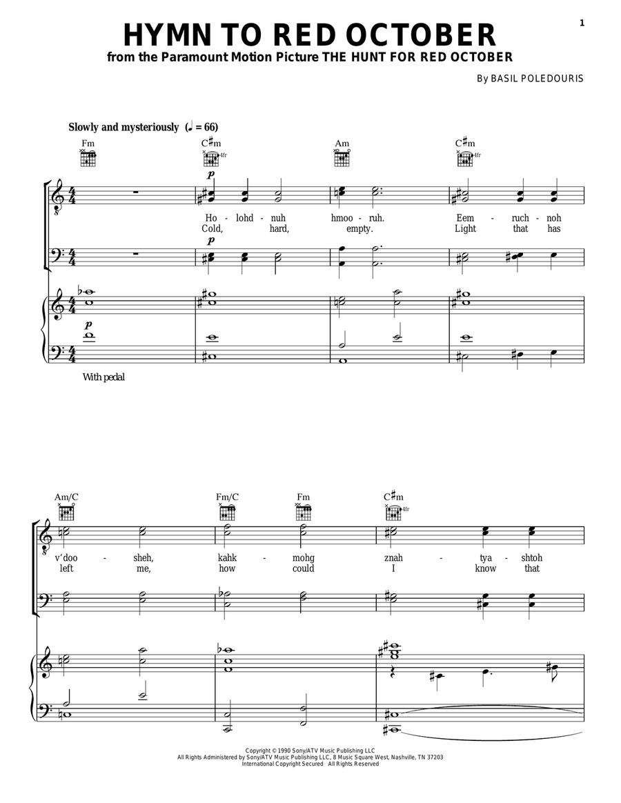 Hymn To Red October Piano, Vocal, Guitar scores gallery preview page 1