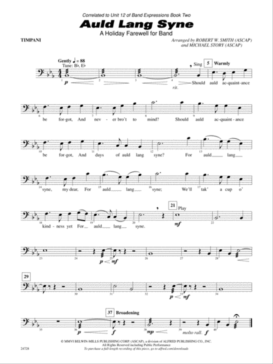 Auld Lang Syne (A Holiday Farewell for Band): Timpani Concert Band scores gallery preview page 1