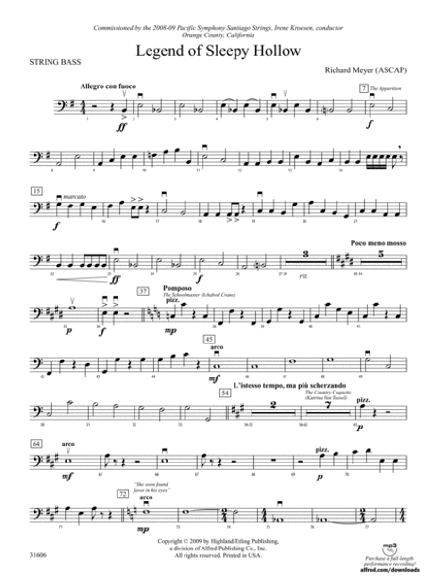 Legend of Sleepy Hollow: String Bass String Orchestra scores gallery preview page 1