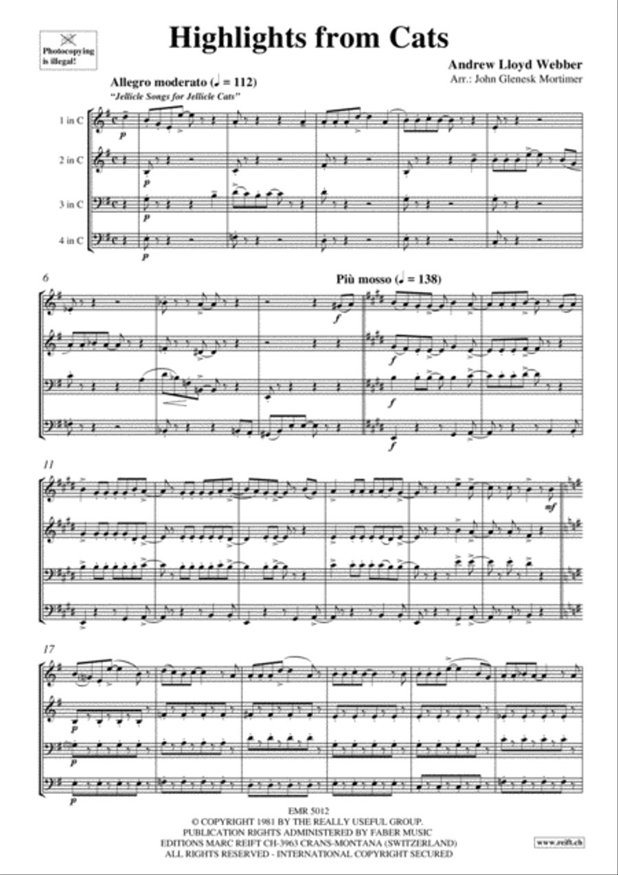 Highlights From Cats Brass Quartet scores gallery preview page 3