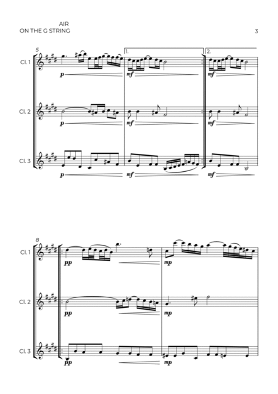 AIR ON THE G STRING - CLARINET TRIO Clarinet Trio scores gallery preview page 3