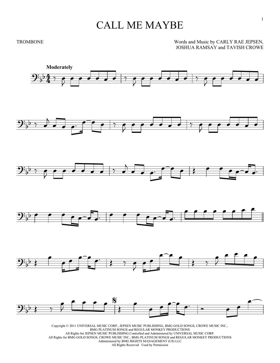 Call Me Maybe Trombone Solo scores gallery preview page 1