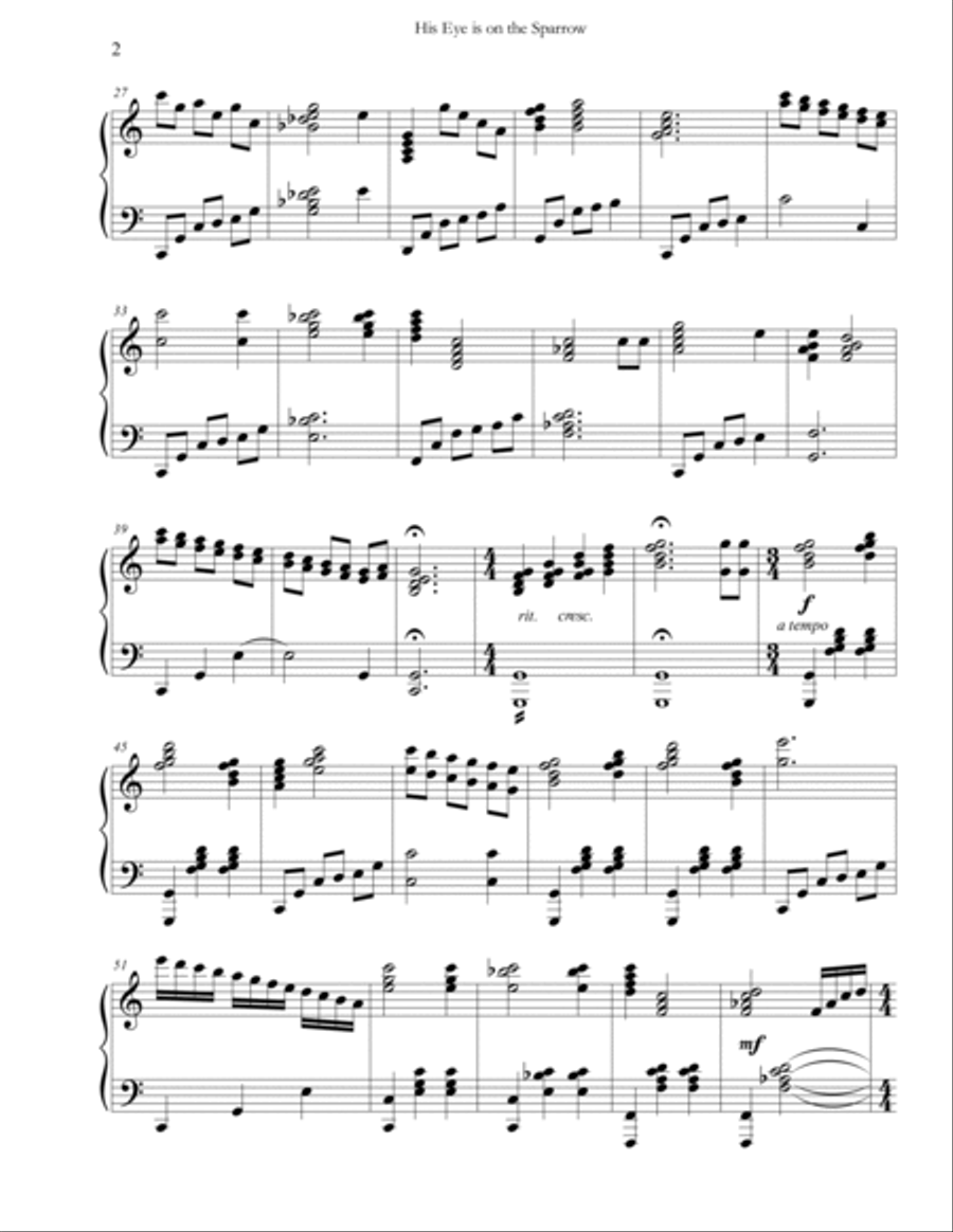 His Eye is on the Sparrow (Advanced Piano) Piano Solo scores gallery preview page 2
