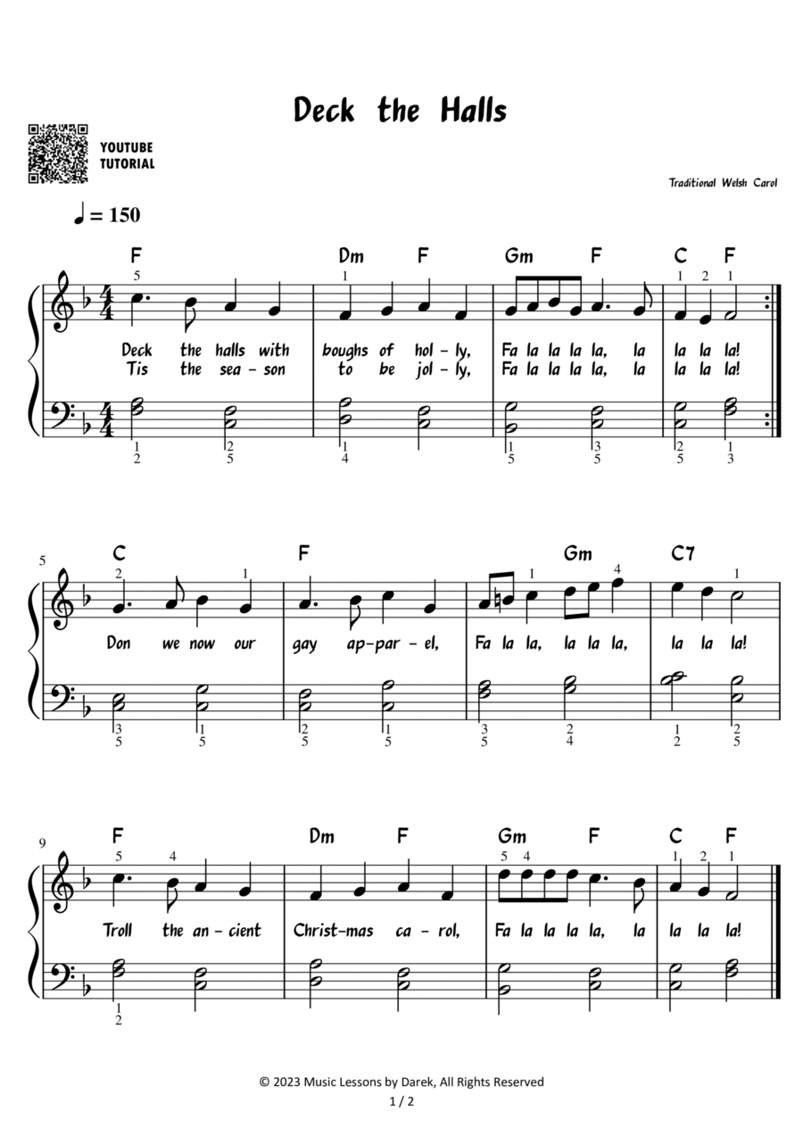 Deck the Halls - Christmas Carol [EASY PIANO] Easy Piano scores gallery preview page 1