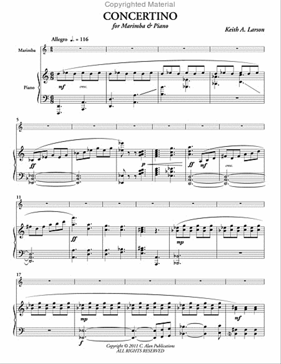 Concertino for Marimba & Piano (score & 1 part) Piano Accompaniment scores gallery preview page 2