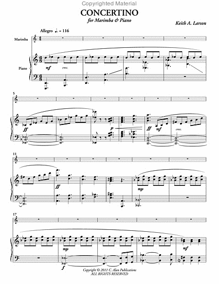 Concertino for Marimba & Piano (score & 1 part)