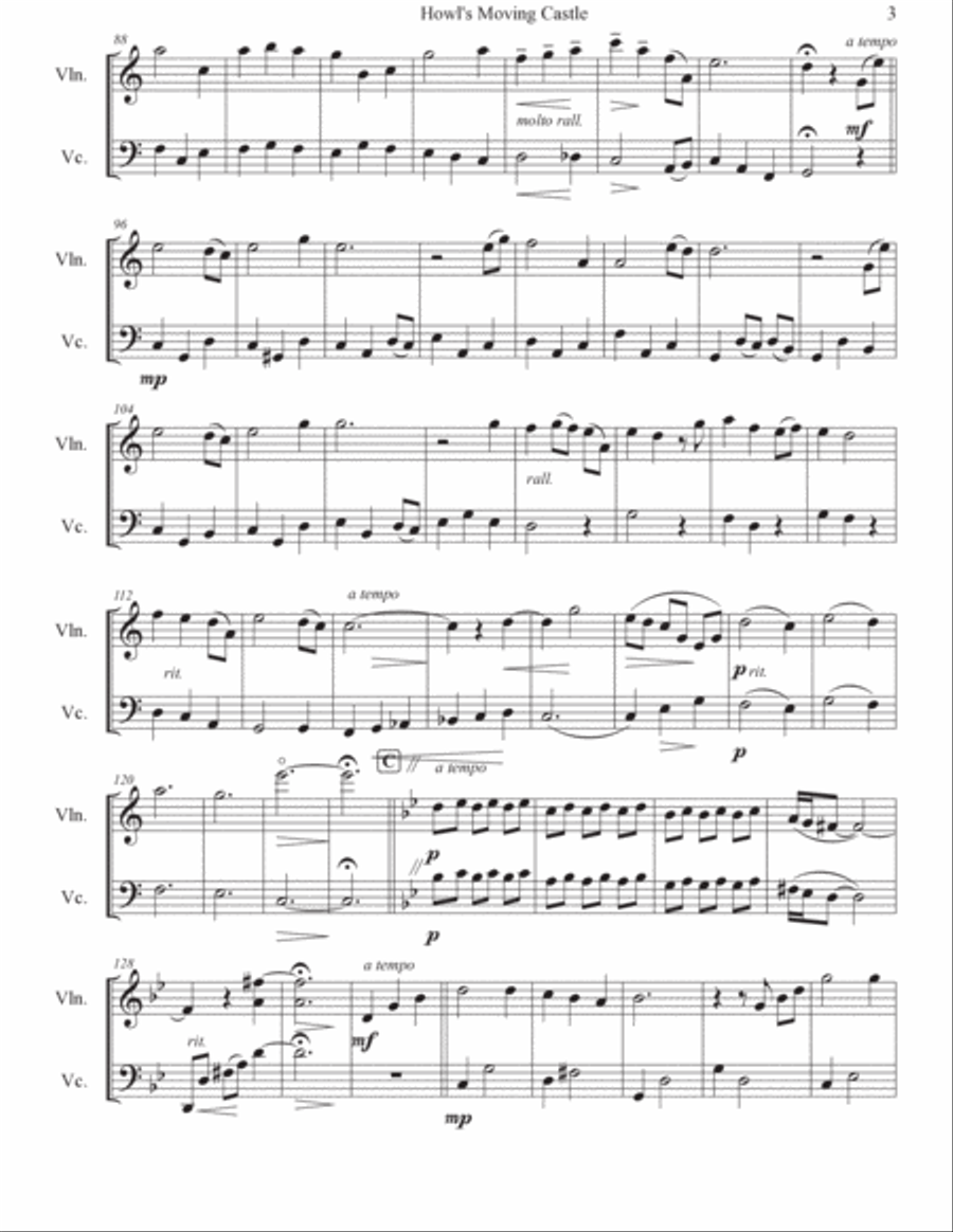 Howl's Moving Castle String Duet scores gallery preview page 4