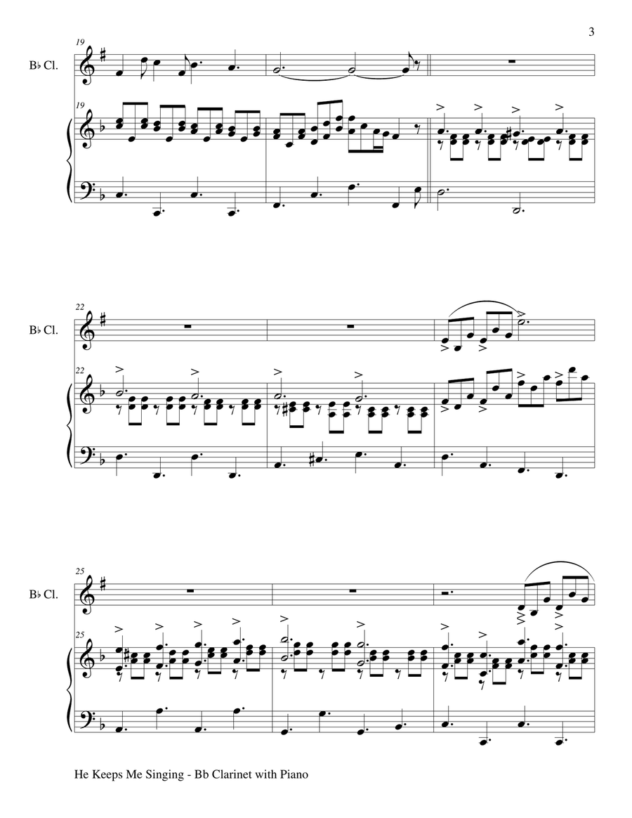 3 GOSPEL HYMN FAVORITES (For Bb Clarinet & Piano with Score/Parts) B-Flat Clarinet scores gallery preview page 4