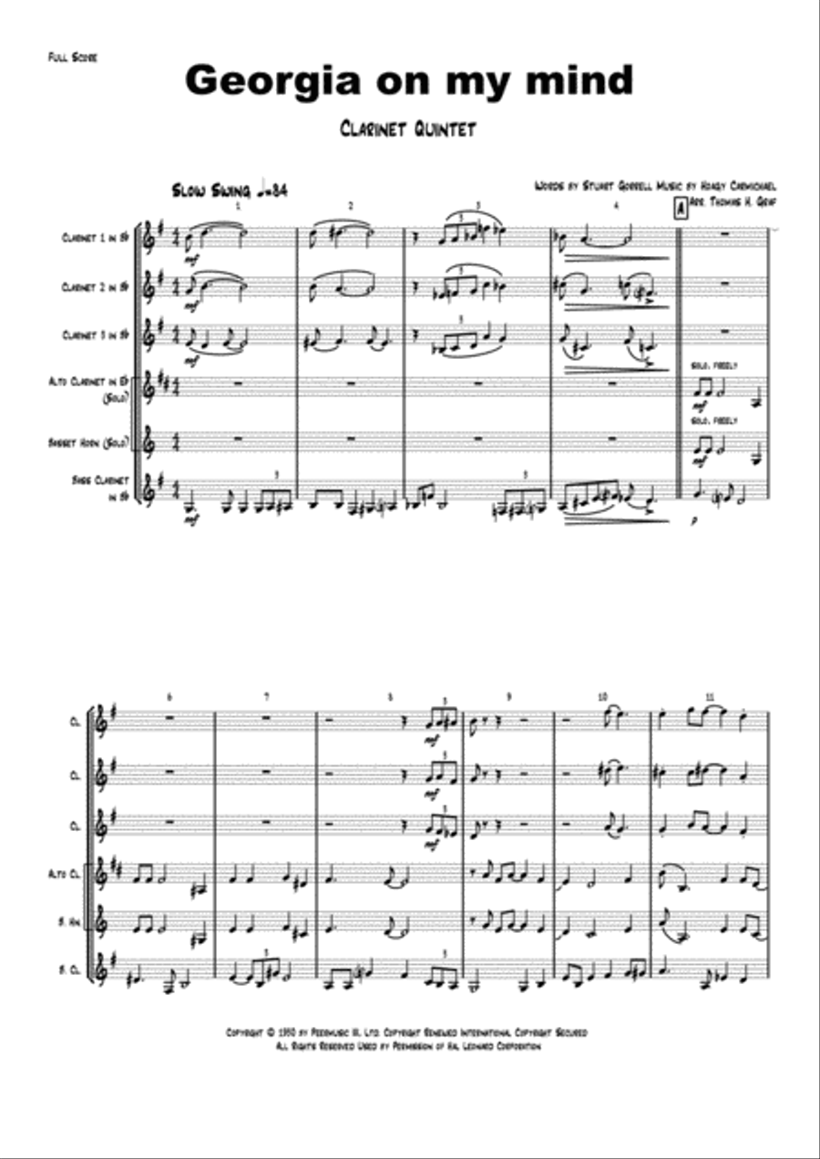 Georgia On My Mind Woodwind Ensemble scores gallery preview page 1