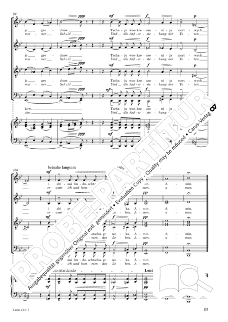 Liturgy of St. John Chrysostom op. 31 for mixed choir a cappella (Chrysostomos-Liturgie op. 31 fur Chor a cappella mit singbarem deutschem Text) A Cappella scores gallery preview page 105