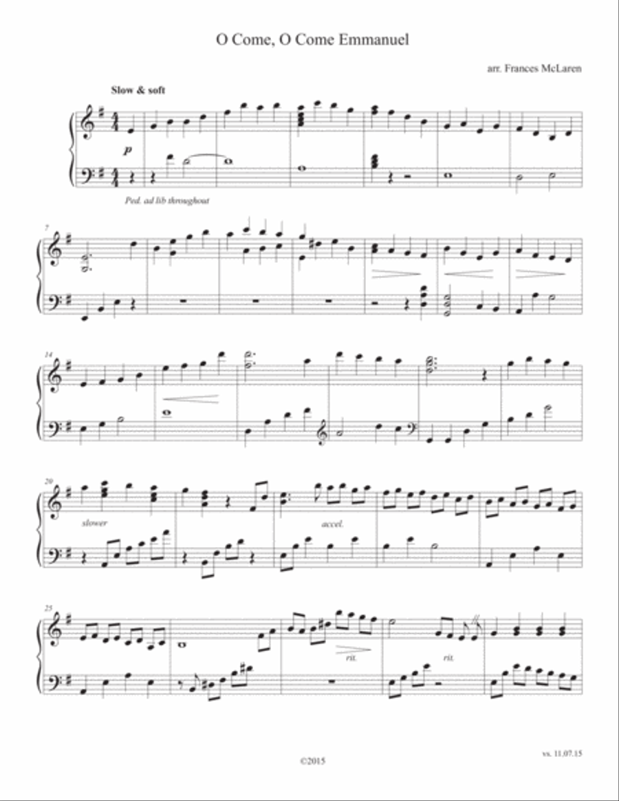 O Come, O Come, Emmanual O Come, O Come, Emmanual Piano Solo scores gallery preview page 1