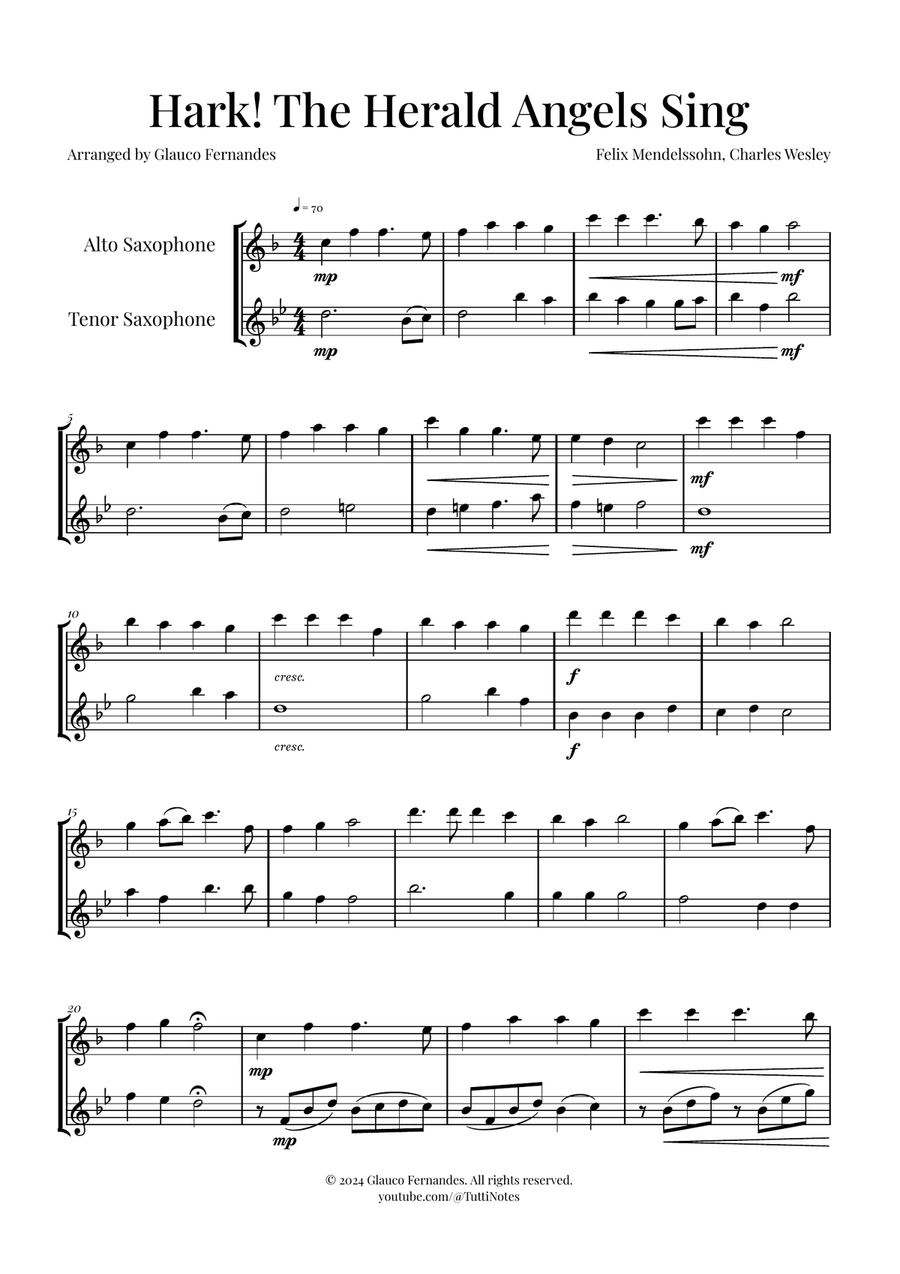 Hark! The Herald Angels Sing Duet Arrangement | Christmas Carol Sheet Music Woodwind Duet scores gallery preview page 1