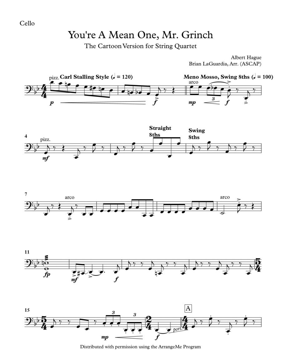 You're A Mean One, Mr. Grinch String Quartet scores gallery preview page 1