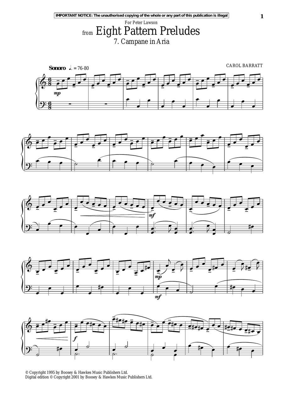 Eight Pattern Preludes, 7. Campane In Aria Voice Solo scores gallery preview page 1