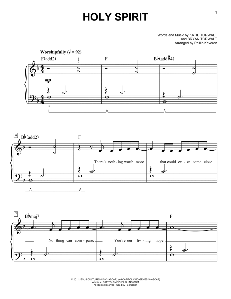 Holy Spirit (arr. Phillip Keveren) Easy Piano scores gallery preview page 1