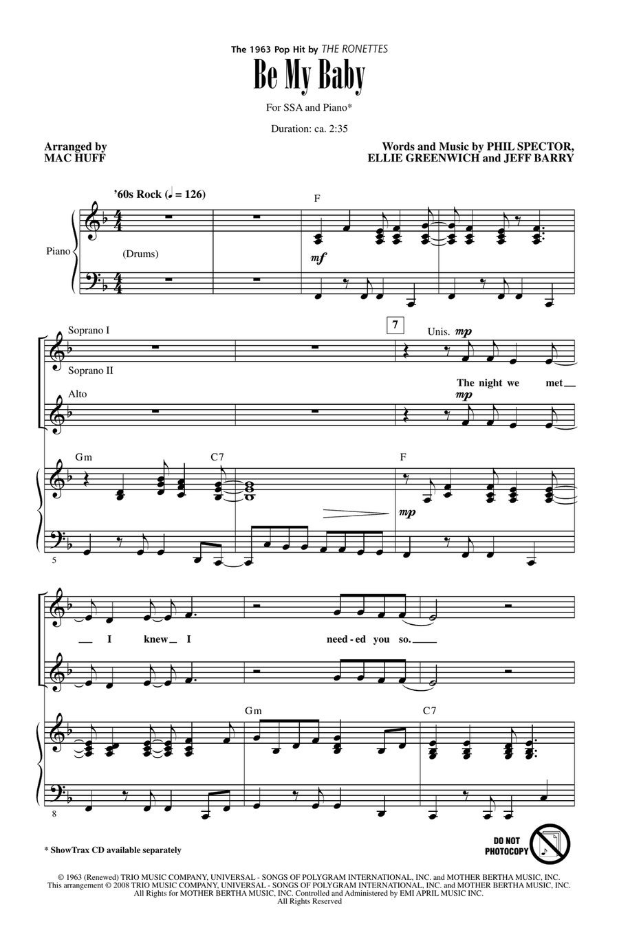 Be My Baby SSA scores gallery preview page 1